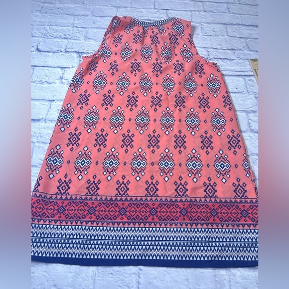 Sweet Rain Coral and Navy Patterned Sleeveless Fall Dress. Size Medium. - Picture 7 of 7